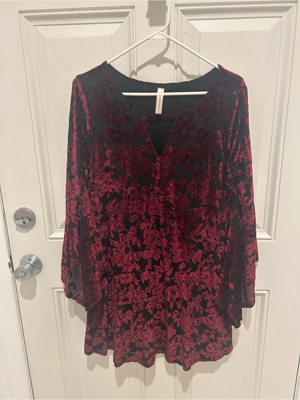 Women's Red Velvet Burnout Floral Dress
